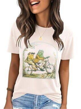 Womens Graphic Tees Casual Summer Short Sleeve Vintage Frog and Toad